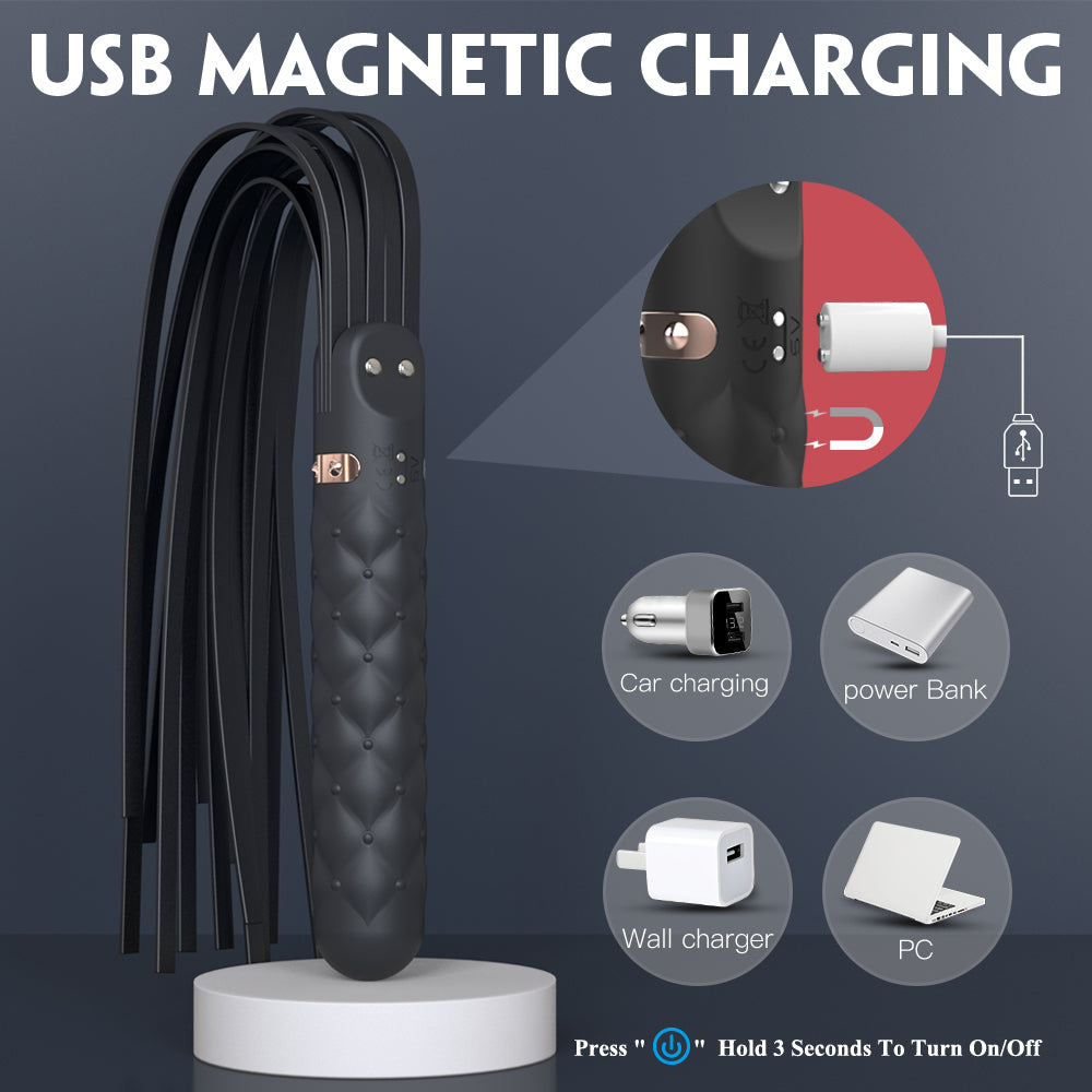 Macaron Leather Whip Vibrating USB Rechargeable SM Toy for Foreplay and Cosplay - Jooytoy