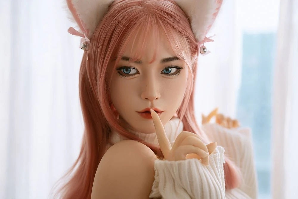 160cm Silicone Head Realistic Pink-Hair Asian Cosplay Sex Doll Foxy