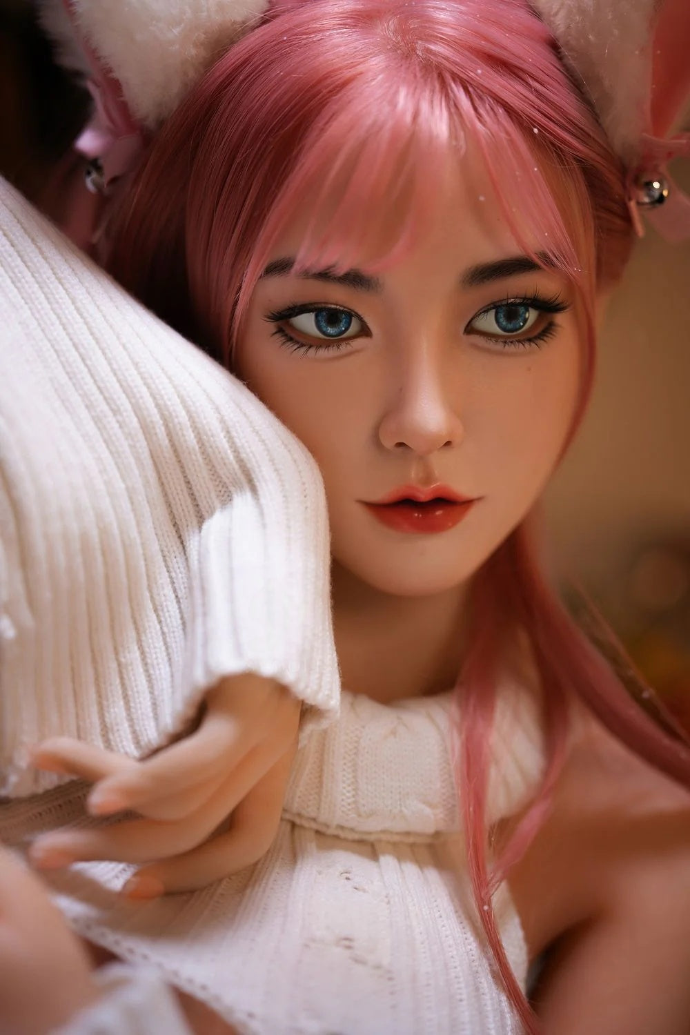 160cm Silicone Head Realistic Pink-Hair Asian Cosplay Sex Doll Foxy