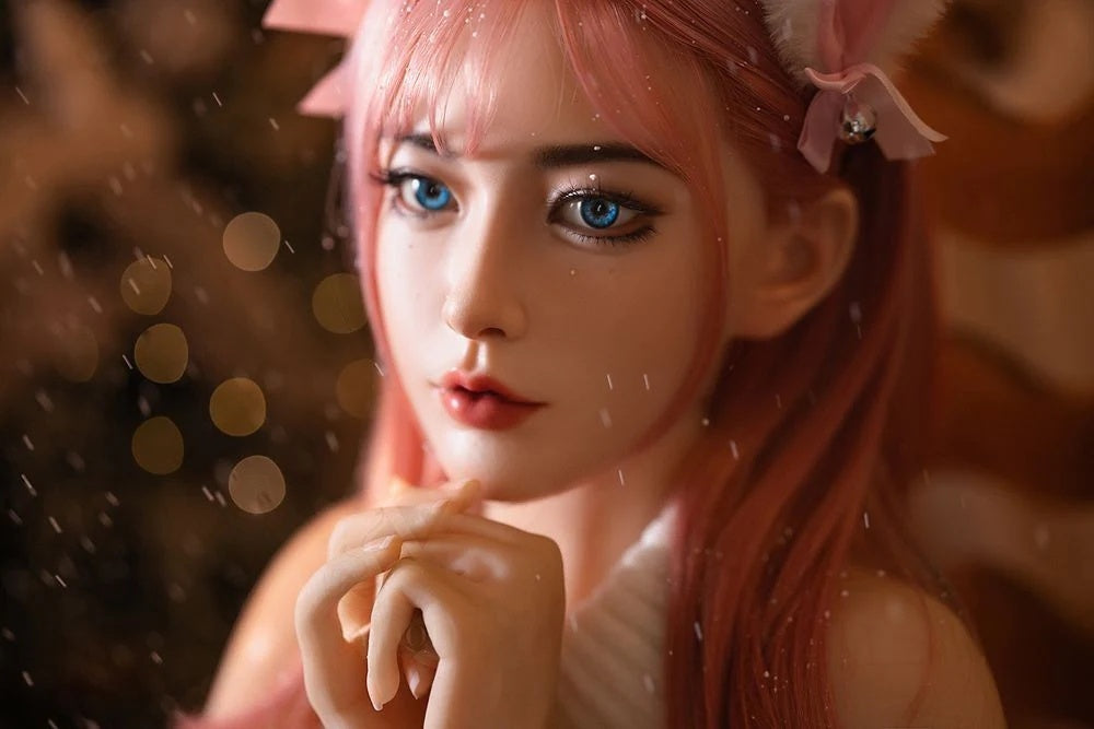 160cm Silicone Head Realistic Pink-Hair Asian Cosplay Sex Doll Foxy