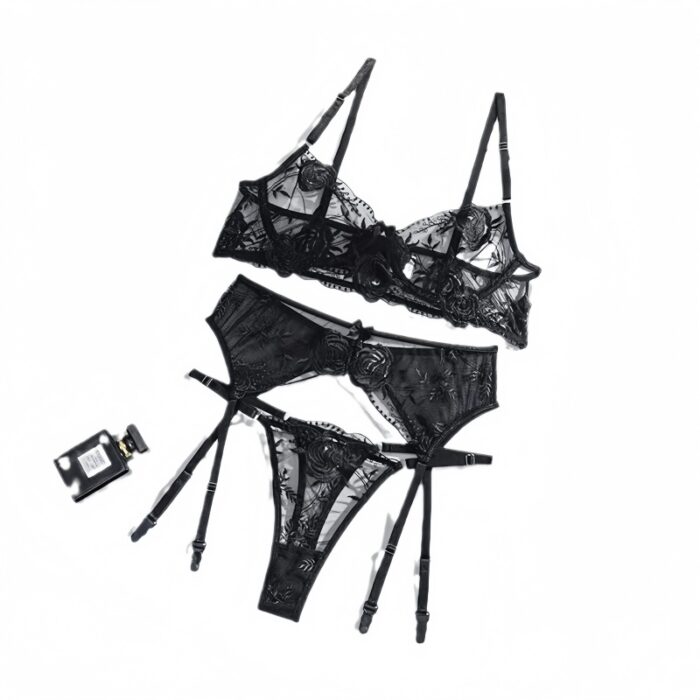 Embroidered Mesh Lingerie Set - Image 5